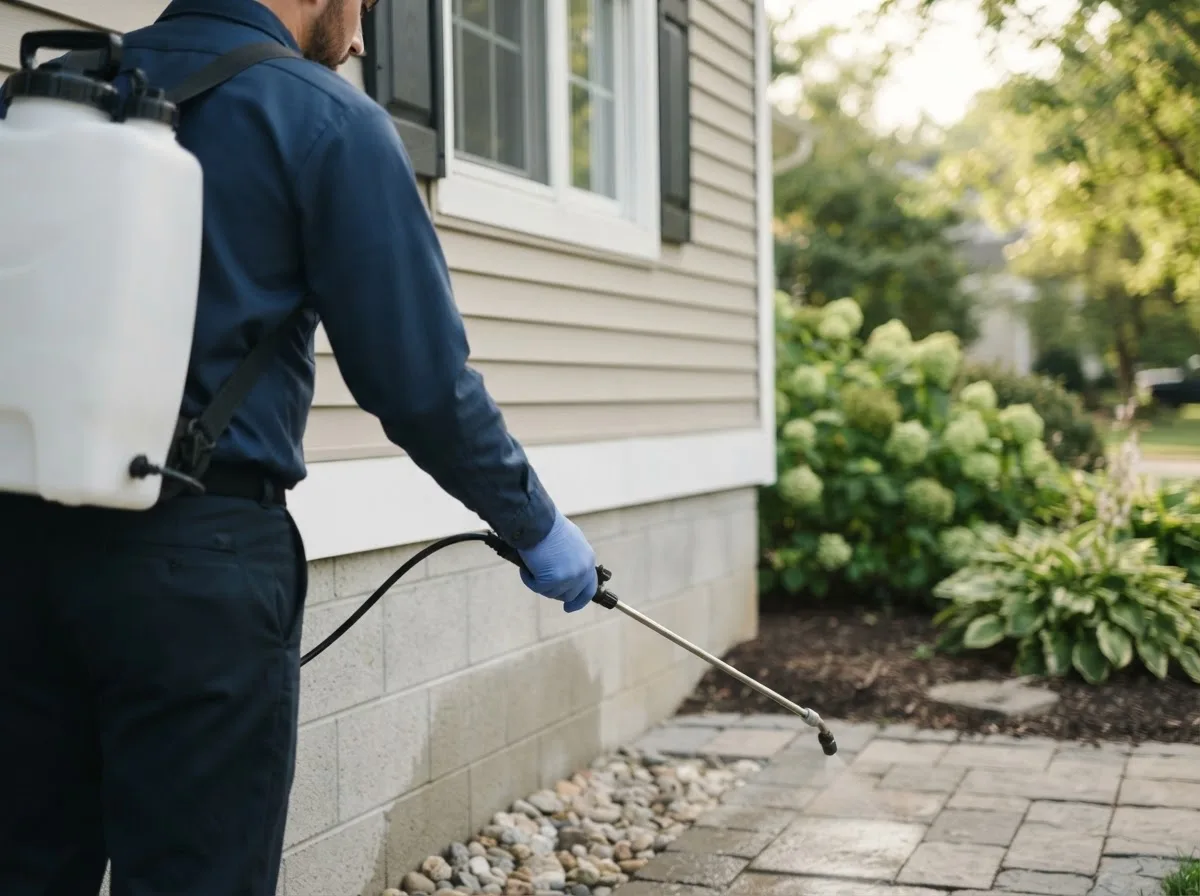 Pest control technician inspecting a home in Carversville, PA